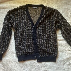 Talbots Black and Tan Patterned V-Neck Cardigan